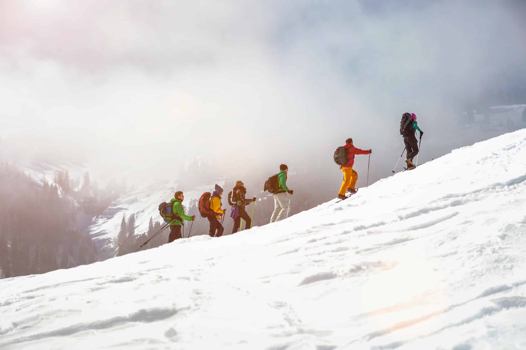 Cross country skiers going uphill